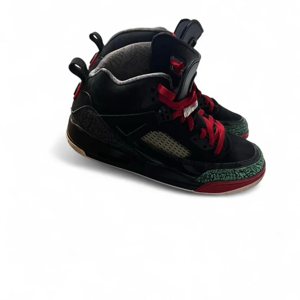 Jordan Black High-Top Sneakers with Red Laces and Green Trim